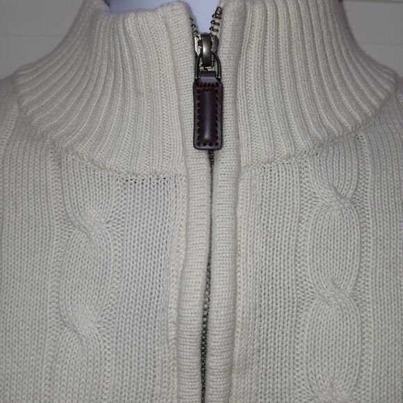 Cremieux Classics Men's L 1/4 Zip Cream Pullover Cable Knit Sweater Grandpacore - Picture 4 of 13